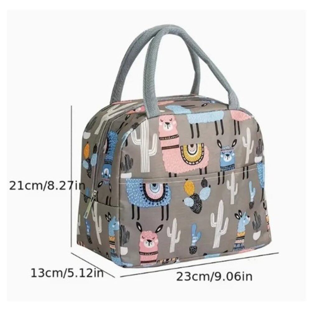 Llama Cactus Themed Insulated Lunch Bag Tote - Picture 5 of 6